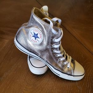 Converse Chuck Taylor All Star Hi Top metallic silver Shoes size 9 men/11 women
